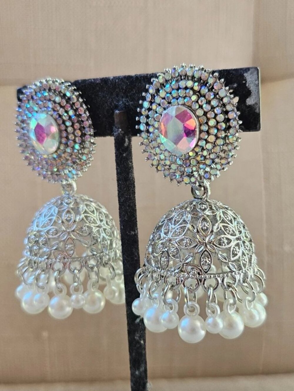 Silver Tone Jhumka Earrings Pakistani Indian Ethnic Earrings Fashion Jewelry New - Picture 5 of 13